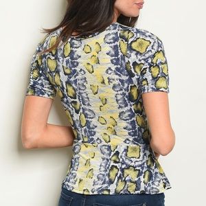 Yellow & navy snakeskin print top, NEW!